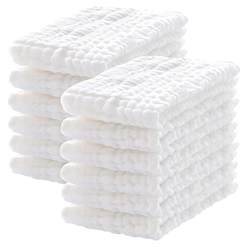 Lovely Care 12 Pack Muslin Burp Cloths 100% Cotton Muslin Cloths Large 20''x10'' Extra Soft and Absorbent Baby Burping Cloth - White - Image 1