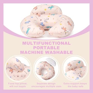 AMASKY Nursing Pillow, Breastfeeding Pillows, with Removable Pillow Cover, Ergonomic Nursing Essentials for Bottle Feeding, Machine Washable, Pink - Image 8