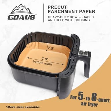 GOAUS Air Fryer Square Paper Liners Disposable Large 150 Pcs for 5 to 8 Qt Basket, 7.9 inch Unbleached Non-stick Oil-proof Parchment Paper - Image 3