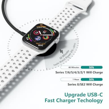 Upgraded Apple Watch Charger, Magnetic iWatch Fast Charger to USB C Cable 6ft with USB C Charger Block for iWatch Series Ultra/9/8/7/6/SE/SE2/5/4/3, Black - Image 4