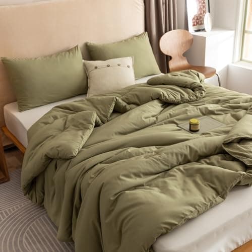 ROSGONIA Queen Comforter Set Olive Green, 3pcs Bedding Sets Queen (1 Boho Olive Comforter & 2 Pillowcases), All Season Lightweight Blanket Quilt - Image 1