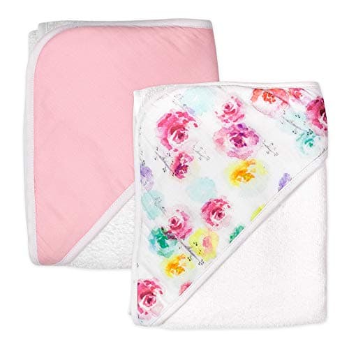HonestBaby unisex baby 2-Pack Organic Cotton Hooded Towels Bandana, Rose Blossom, One Size US - Image 1