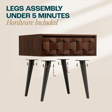 Bme Georgina Solid Wood Nightstands with Drawers - Fully Assembled Rustic Geometric Pattern Bedside Cabinet - Mid Century Modern Side Table for Living Room, Bedroom - Image 5