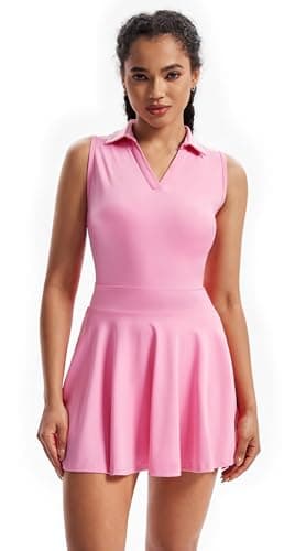 Polo Golf Tennis Dress Workout Athletic Dresses for Women Active Wear Exercise Sport Outfits with Built in Shorts Underneath Pockets 2 Piece Sets Cute Trendy Clothes Casual Summer Fall Pink M - Image 2