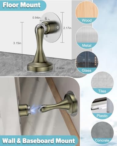 Door Stoppers Magnetic Door Catch - 6 Pack Stainless Steel Heavy Duty Door Stops for Bottom of Door, Wall & Floor Mounting No-Drill Strong Adhesive & Screws, Strong Door Holder to Keep Door Open - Image 3