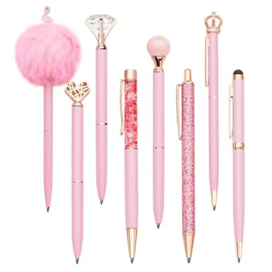 WEMATE 8Pcs Ballpoint Pens Set Metal Crystal Diamond Glitter for Journaling Pink Pen Bling in Black & Blue Ink Pretty Cute Fancy Mothers Day Gift for Women Wedding School Office Desk(Pink) - Image 8