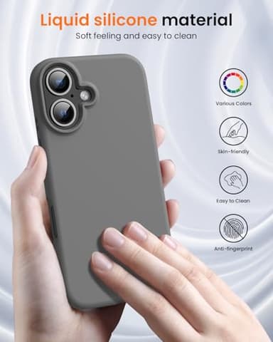 OuXul Designed for iPhone 16 Case 6.1"- Slim Liquid Silicone Cover with [Soft Anti-Scratch Microfiber Lining], Shockproof 3-Layer Full Protection (Charcoal Gray) - Image 2