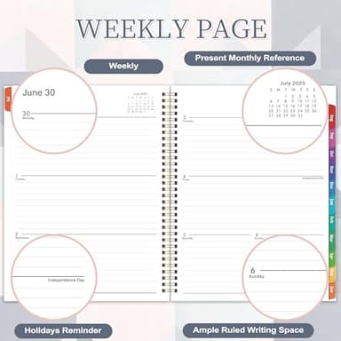 2025-2026 Planner - 9" x 11" JULY 2025 - JUNE 2026, Weekly & Academic Monthly Planner 2025-2026, Twin-Wire Binding，Thick Paper, Back Pocket with 12 Monthly Tabs - Image 3