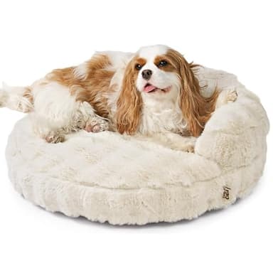 EHEYCIGA Small Dog Bed and Cat Couch for Puppy and Kitten - Fluffy Faux Rabbit Fur Pet Sofa with Washable Removable Cover, Waterproof and Non-Slip, 23 Inch Cream - Image 1