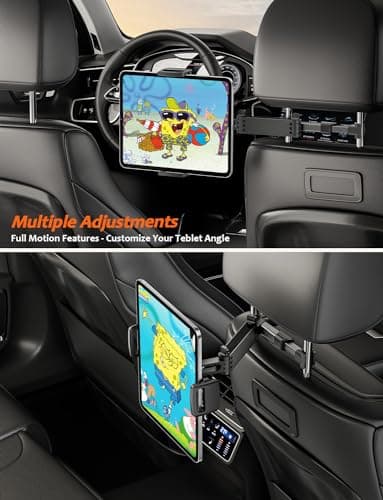 Tryone Car Headrest Tablet Holder Mount Stretchable Backseat Tablets Stand for Kids, Car Seat Mounts Compatible with iPad Pro 12.9 Air Mini, iPhone, Galaxy Tab, Switch, All 4.7-12.9" Screen Devices - Image 4