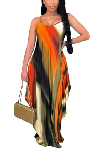 BessCops Summer Maxi Dresses for Women 2025 Plus Size Sundresses Casual Fashion Sleeveless Loose Long Sexy Dress with Pockets Orange - Image 1
