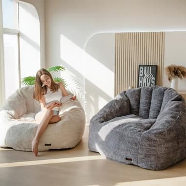 MAXYOYO Giant Bean Bag Chair, Oversized Bean Bag Couch for Adults and Kids, Faux Fur Shell-Shaped Large Chair with Filler, Stuffed Big Accent Sofa Lounge Floor Sofa for Gaming, Reading, Dark Grey - Image 5