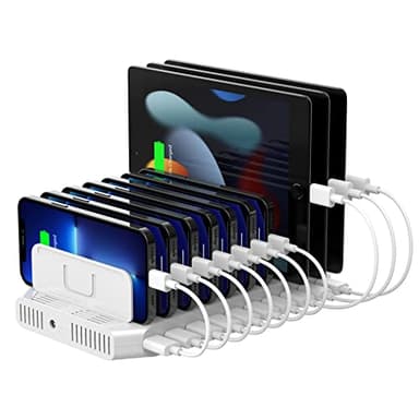 Unitek Multi Charging Station, 10-Port USB Charger for Multiple Device with SmartIC Tech and Adjustable Dividers, Organizer Stand Compatible with iPad, Tablet, Kindle, iPhone - Image 1