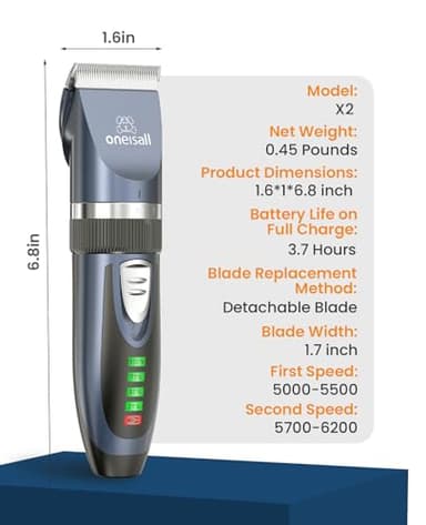 oneisall Quiet Cat Clippers for Matted & Long Hair, 2-Speed Cordless Pet Shaver Grooming Kit for Cats, Small Dogs & Animals (Blue) - Image 9