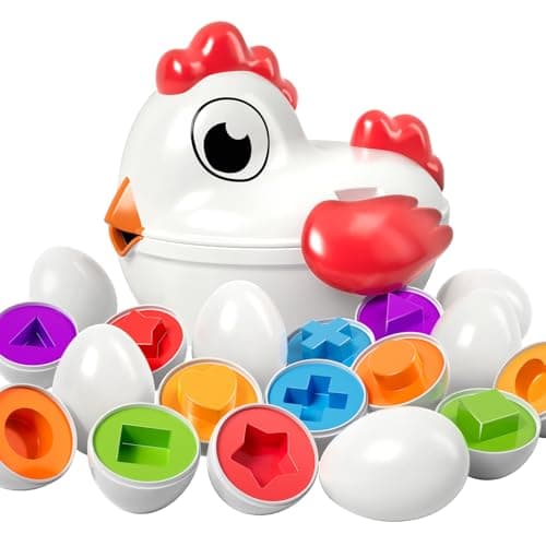 TEMI Toddler Chicken Easter Eggs - Color Matched Game Shape Sorter with 6 Toy Eggs for Kids 3-5, Fine Motor Skills Sensory Toys, Educational Gifts for 3-6 Girls Boys Baby - Image 1