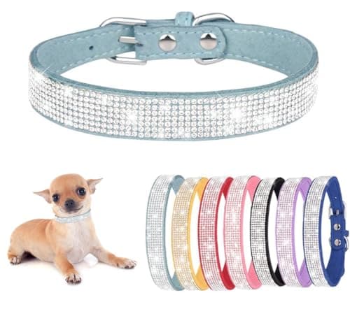 Teal Rhinestone Dog Collar,Cute Rhinestone Dazzling Sparkling Pretty Bling Crystal Diamond Pet Puppy Collars for XXS XS Small Medium Large Dogs Girls Cats,XS - Image 1