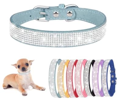 Teal Rhinestone Dog Collar,Cute Rhinestone Dazzling Sparkling Pretty Bling Crystal Diamond Pet Puppy Collars for XXS XS Small Medium Large Dogs Girls Cats,XS - Image 1