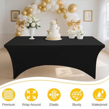 Smiry 2 Pack Spandex Table Cloth 6FT, Elastic Fitted Stretch Tablecloths, Washable and Wrinkle Free Rectangular Patio Table Cover for Outdoor, Wedding, Banquet & Parties (Black, 72Lx30Wx30H Inch) - Image 3