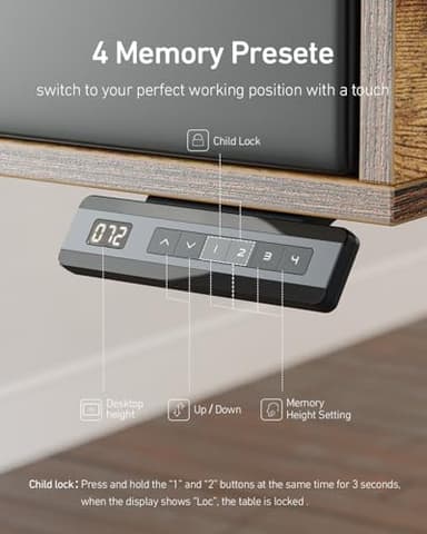 FEZIBO 60x30 inchs Height Adjustable Electric Standing Desk with 4 Drawers, Table with Storage Shelf, Sit Stand Desk with Splice Board, Black Frame/Rustic Brown Top - Image 8