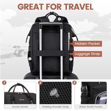 LOVEVOOK Laptop Backpack for Women,17 Inch Professional Womens Travel Backpack Purse Computer Laptop Bag Nurse Teacher Backpack,Waterproof College Work Bags Carry on Back Pack with USB Port,Black - Image 5