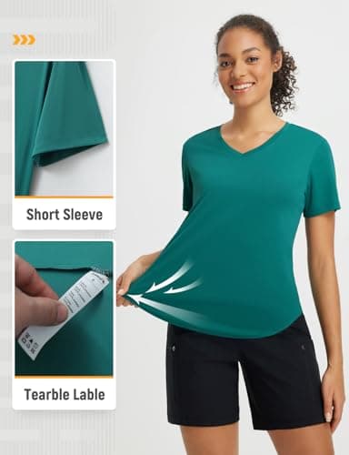 baleaf Women's Short Sleeve Shirts UPF 50+ Sun Shirt V Neck UV Protection Workout Moisture Wicking Quick Dry Lightweight Green S - Image 6
