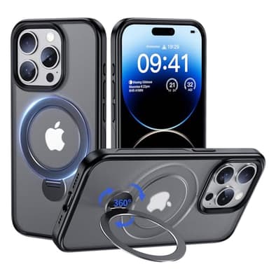 YOOVEI Magnetic for iPhone 14 Pro Case,with Kickstand 360°Rotatable Magnetic Invisible Ring Stand [Compatible with MagSafe],Matte Translucent Slim Soft Edge Phone Case 6.1'',Black - Image 8