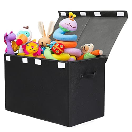 popoly Large Toy Box Chest Storage with Flip-Top Lid, Collapsible Kids Storage Boxes Container Bins for Toys, Playroom Organizers, 25"x13" x16" (Linen Black) - Image 1