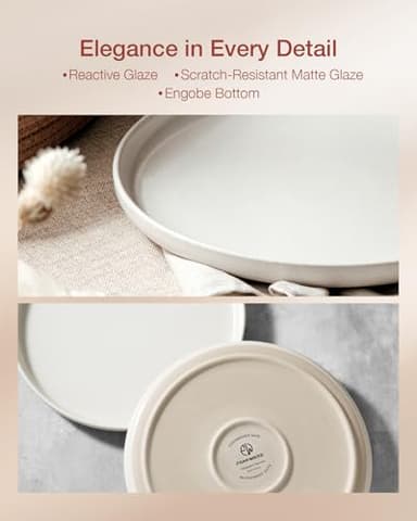 Famiware Milkyway Plates and Bowls Sets, 12 Pieces Dinnerware Sets, Reactive Glaze Dish Set, Stoneware Dishes Set for 4, Matte White - Image 4