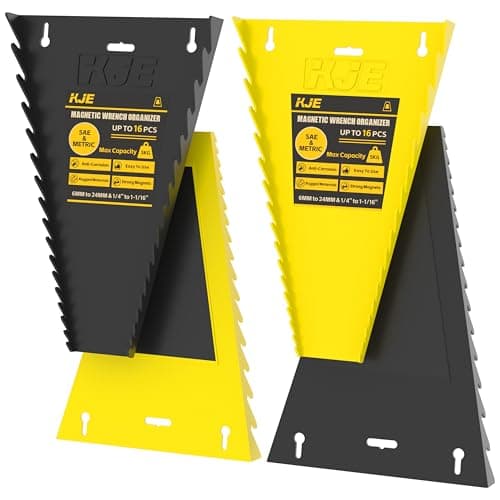 KJE 4Pack Magnetic Wrench Organizer, 64-Slot Wrench Rack Tool Trays, Magnetic Wrench Set Holder SAE(1/4" - 1-1/16") and Metric(6MM-24MM) - Image 1