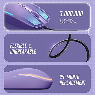 Seenda Wired Mouse - USB Computer Mouse with RGB Backlit Optical LED, Attached USB Cord for Laptops, Notebooks, Chromebook - Purple - Image 4