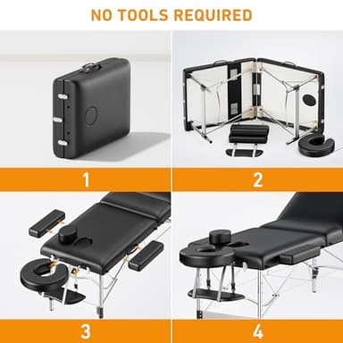 Massage Table Portable 84" Long 24" Wide Professional 3 Sections Reclining Massage Couch, Aluminum Adjustable Esthetician Bed Tattoo Table SPA Lash Salon Bed with Carrying Bag (Black) - Image 6