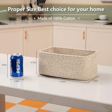 OIASKET 4 Pack Small Storage Shelf Baskets for Organizing, Mini Woven Rope Storage Bins for Towels, Cute Decorative Closet Organizer，Baby Nursery, Gift Empty Baskets -11.81''Lx7.87''Wx4.72''H'-Brown - Image 3