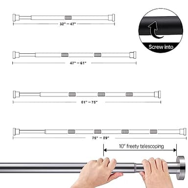 BRIOFOX Shower Curtain Rod Adjustable 32-61 Inch, Spring Tension Shower Rod No Drilling Non Slip, Chrome - Image 7