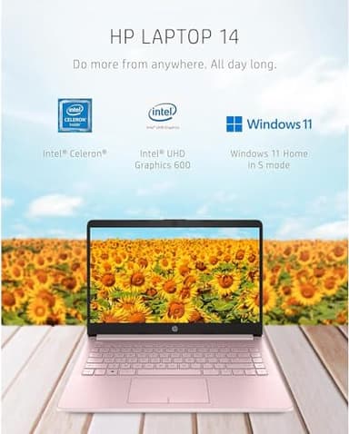 HP New 14" HD Ultra Light Thin Laptop, Quad-Core Intel Celeron Processor, 8GB RAM, 192GB (64GB eMMC+ 128GB Card), Wi-Fi, Upto 11 Hours, Windows 11 S + 1 Year Office 365+HubxcelAccessory, Pink - Image 3