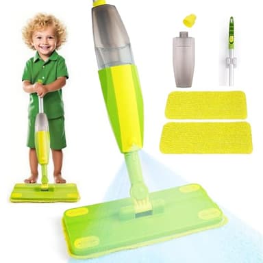 Lullulii Kids Spray Mop, Fun & Functional Toddler Mop Cleaning Set,Real Working Mini Mop, Pretend Play Toy –Includes Spray Bottle,Washable Microfiber Pads, Montessori Kids Cleaning Toy Set -Green - Image 1