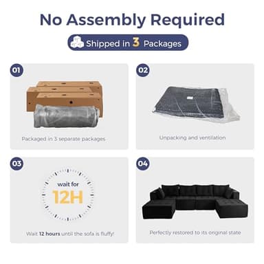 MAXYOYO Modular Sectional Sofa Couch, U Shaped Modern Cloud Couch with 2 Ottomans, Sofa in A Box, Tufted 6-Seat Boneless Sleeper Chair for Living Room, No Assembly Required, Black - Image 7