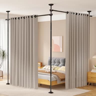 SUNALLY Room Divider No Drilling Curtain Rod Wall Divider for Room Separation, 4-10ft(H) 28-114inch(W) Adjustable, Heavy Duty Partition Space Separator Freestanding Tension Curtain Stand, Black - Image 1
