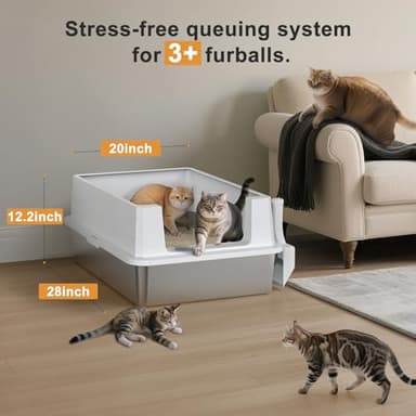 Stainless Steel Litter Box Extra Large for Big Cats Multi-Cats, Jumbo Extra Large Metal Cat Litter Box with High Sided Lid, Anti-Urine Leakage, Non-Stick,Include Litter Scoop - Image 4