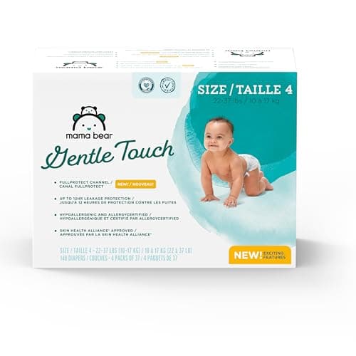 Amazon Brand - Mama Bear Gentle Touch Diapers, Size 4, 148 Count (4 packs of 37) - Image 1
