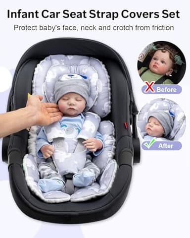 Baby Car Seat Head Support with Extra Headrest, Adjustable Infant Car Seat Insert with Shoulder Pads Set, Breathable Mink Dot Carseat Cushion for Newborn, Fits for Stroller, Baby Swing, Bouncer - Image 7