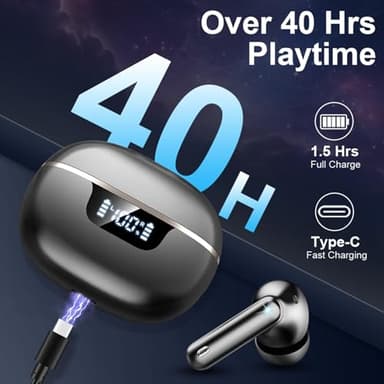 Wireless Earbuds Bluetooth Headphones Noise Cancelling, Bluetooth 5.4 Ear bud with Dynamic Drivers Stereo, 40H Playtime Sports Earphones Wireless Waterproof with LED Power Display for Laptop Pad Phone - Image 4