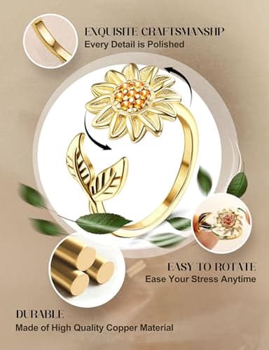 FIBO STEEL 9 Pcs Fidget Anxiety Rings for Women Men Spinner Rings for Anxiety Relieving Stress Open CZ Flower Moon Star Anti Rotatable Rings Adjustable - Image 3