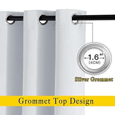 NICETOWN Room Darkening Curtains for Living Room - Easy Care Solid Thermal Insulated Grommet Panels/Drapes for Bedroom (2 Panels, 52 by 84, Greyish White) - Image 2