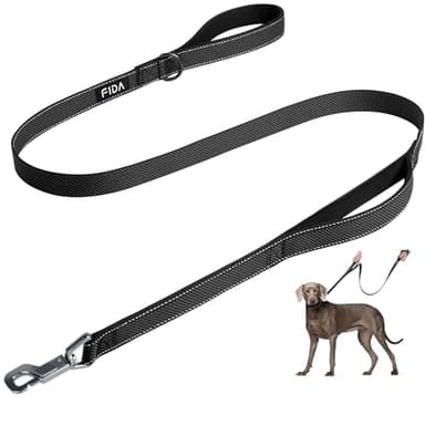 Fida 4 FT Heavy Duty Dog Leash with 2 Comfortable Padded Handles, Traffic Handle & Advanced Easy Snap Hook, Reflective Walking Lead for Large, Medium & Small Breed Dogs (4 FT x 1" Wide, Black) - Image 1