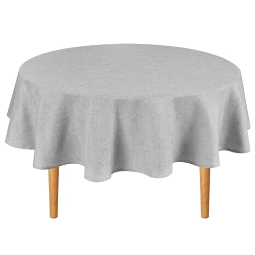 Hiasan Linen Tablecloth 40 Inch Round - Wrinkle and Stain Resistant Washable Polyester Fabric Table Cloth for Dining Room Kitchen Party, Light Grey - Image 1