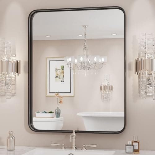 Sweetcrispy Black Bathroom Vanity Mirror for Wall, 24x36 Inch Metal Framed Wall Mirror Farmhouse Rectangle, Anti-Rust, Tempered Glass, Hangs Horizontally or Vertically - Image 1