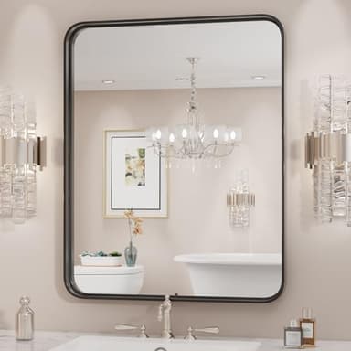 Sweetcrispy Black Bathroom Vanity Mirror for Wall, 24x36 Inch Metal Framed Wall Mirror Farmhouse Rectangle, Anti-Rust, Tempered Glass, Hangs Horizontally or Vertically - Image 1