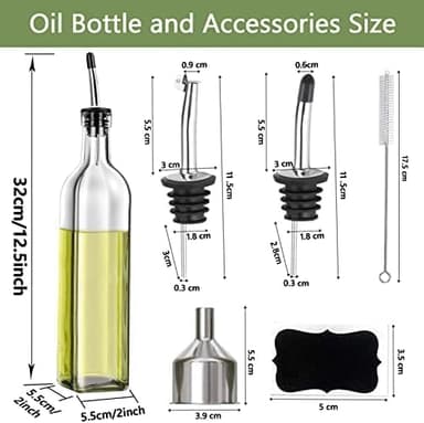 Leaflai Olive Oil Dispenser Bottle, 2 Pcs Glass Olive Oil Dispenser and Vinegar Dispenser Set with 2 Stainless Steel Pourers, 4 Labels,1 Brush and 1 Funnel Oil Bottles for Kitchen (500ml) - Image 3