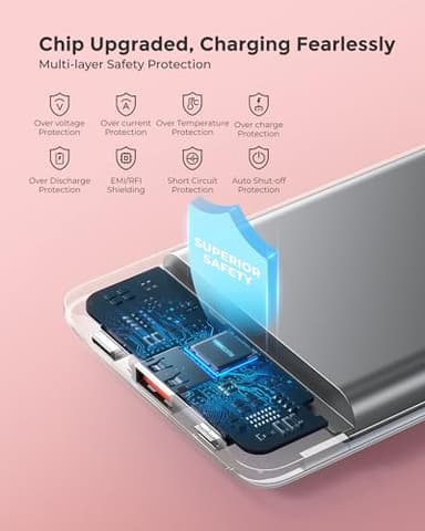 VEEKTOMX Small Portable Charger, Mini Power Bank 10000mAh, PD 22.5W Fast Charging USB-C Battery Bank, Travel Essentials Dual Voltage External Portable Powerbank for iPhone/Samsung/Google Pixel, Pink - Image 8