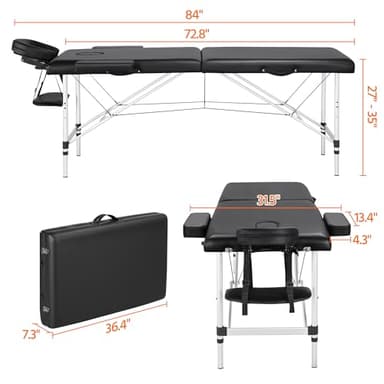 Yaheetech Massage Tables Portable Massage Bed Aluminium Height Adjustable Facial Salon Tattoo Bed with Non-Woven Bag, 24 inch Width Black - Image 3